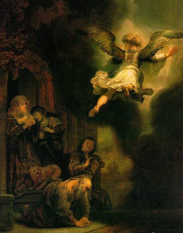 Archangel Leaving the Family of Tobias - Rembrandt van Rijn