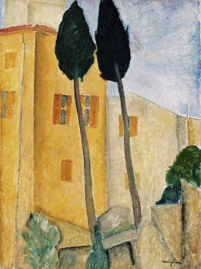 Cypress Trees & Houses - Amedeo Modigliani