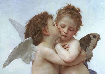The First Kiss detail - William Adolphe Bouguereau