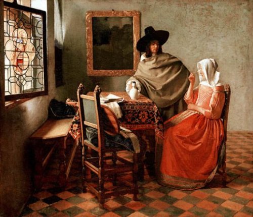 Gentleman and Lady Drinking Wine - Jan Vermeer van Delft
