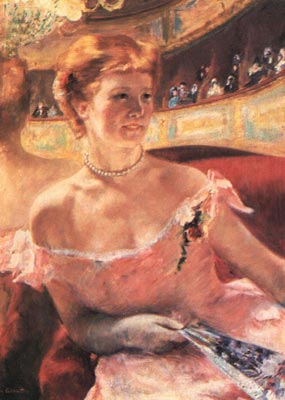 Lydia in a Loge Wearing a Pearl Necklace - Mary Cassatt