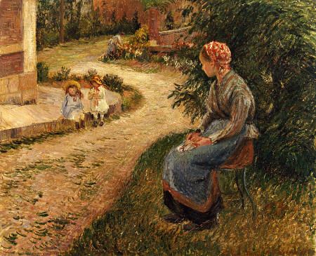Maid Sitting in the Garden at Eragny - Camille Pissarro