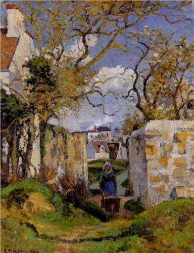 Peasant Pushing a Wheelbarrow - Camille Pissarro