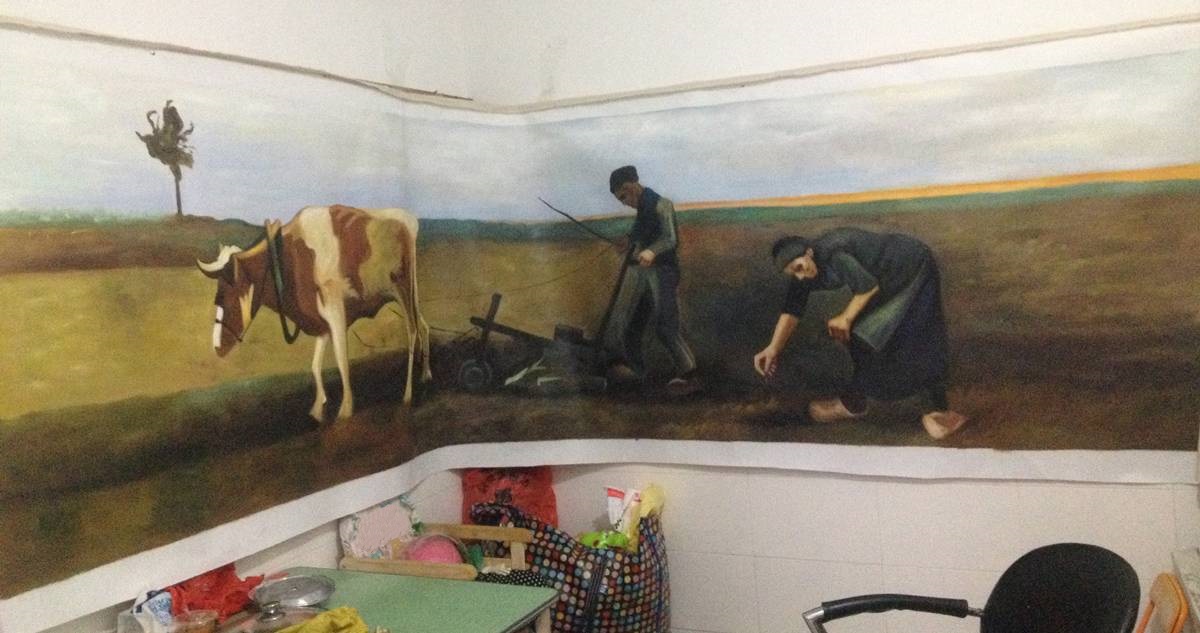 Ploughman with Woman Planting Potatoes - Vincent Van Gogh