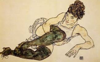 Reclining Woman with Green Stockings - Egon Schiele