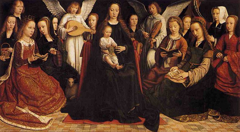 Virgin among the Virgins and Angels - Gerard David