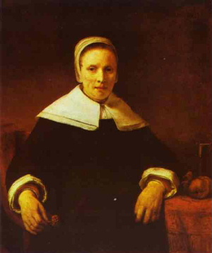 Woman Holding a Pink Flower - Rembrandt van Rijn