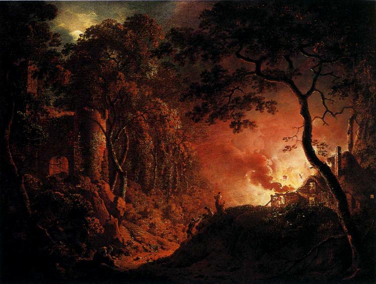 A Cottage on Fire - Joseph Wright of Derby