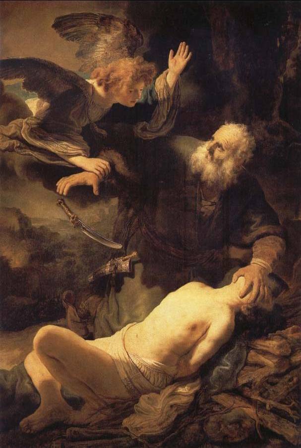 Angel Stopping Abraham from Sacrificing Isaac to God - Rembrandt van Rijn