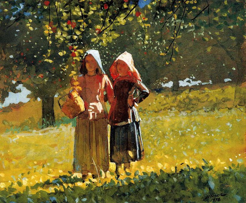 Apple Picking (Two Girls in Sunbonnets) - Winslow Homer