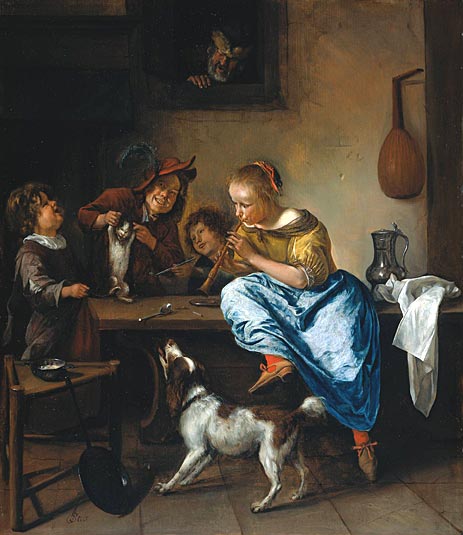 Children Teaching a Cat to Dance - Jan Steen