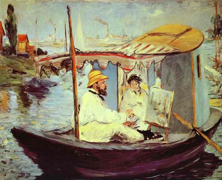 Claude Monet Painting on His Studio Boat - Edouard Manet