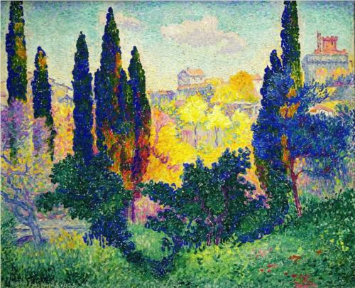 Cypress Trees at Cagnes - Henri Edmond Cross Delacroix