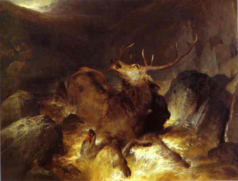 Deer and Deerhounds in a Mountain Torrent - Edwin Henry Landseer