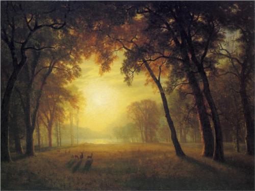 Deer in a Clearing - Albert Bierstadt