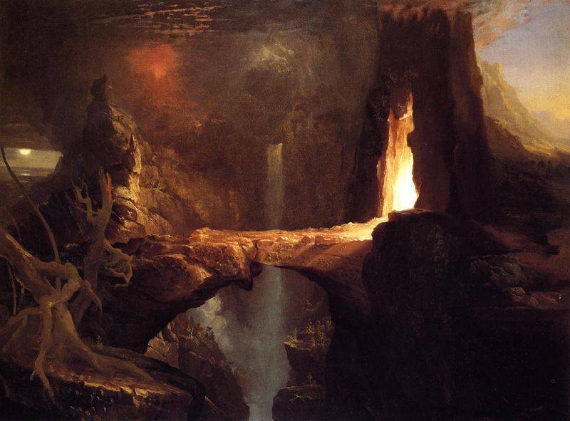 Expulsion Moon and Firelight - Thomas Cole