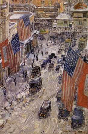 Flags on Fifty-Seventh Street Winter 1918 - Childe Hassam