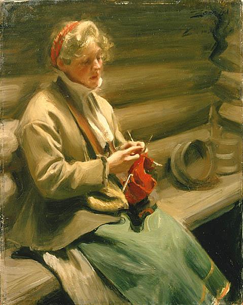 Girl Knitting - Anders Zorn