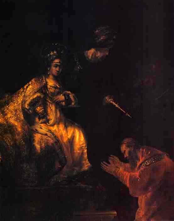 Haman Begging Esther for Mercy - Rembrandt van Rijn