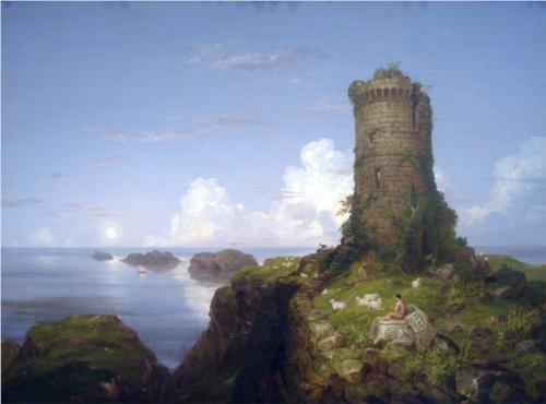 Italian Coast Scene with Ruined Tower - Thomas Cole