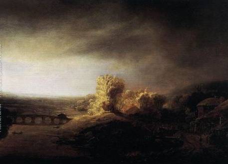 Landscape with a Long Arched Bridge - Rembrandt van Rijn