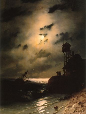 Moonlit Seascape with Shipwreck - Ivan Aivazovsky