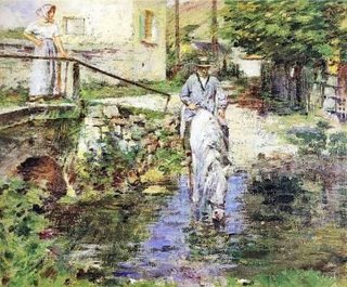 Pere Trognon and His Daughter at the Bridge - Theodore Robinson