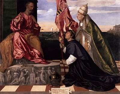 Pope Alexander IV presenting Jacopo Pesaro to St Peter - Tiziano Titian Vecellio