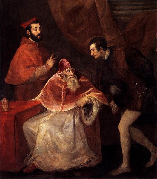 Pope Paul III, Ottavio and Alessandro Farnese 1546 - Tiziano Titian Vecellio