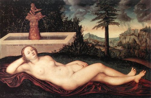 Reclining River Nymph at the Fountain - Lucas Cranach