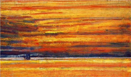 Sailing Vessel at Sea, Sunset - Childe Hassam