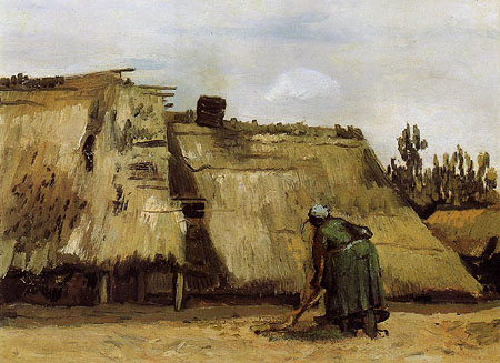 Woman Digging Before Her Cottage - Vincent van Gogh