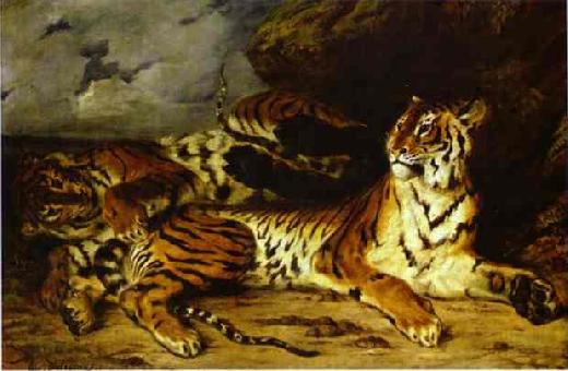Young Tiger Playing with its Mother - Eugene Delacroix